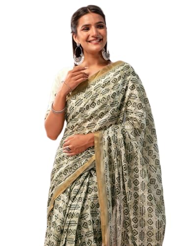 Image of Satrani Women's Silk Printed Ready To Wear Saree with Unstitched Blouse Piece