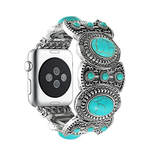 Solomo Compatible for Apple Watch Band 38MM 40MM, Fashion Iwatch Strap in Bohemian Ethnic Antique Style with Turquoise Handmade Elastic Stretch Women Girls Like for iWatch Series 4/3/2/1 (Turquoise)