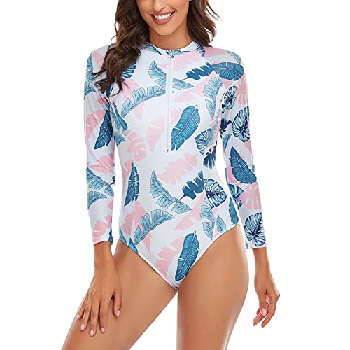 Badeanzug Bauchweg Frauen Reißverschluss Mode Dreieck OnePiece Blattdruck...