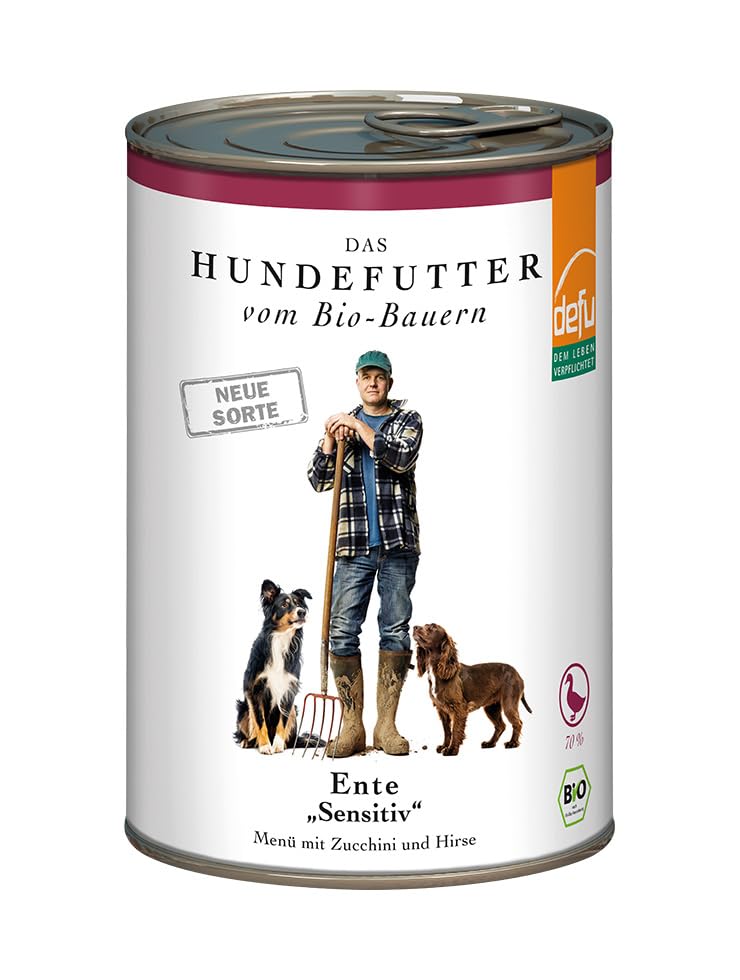 defu Hundefutter | 12 x 410 g | Bio Ente Sensitiv | Premium Bio Nassfutter Menü | Alleinfuttermittel für Hunde