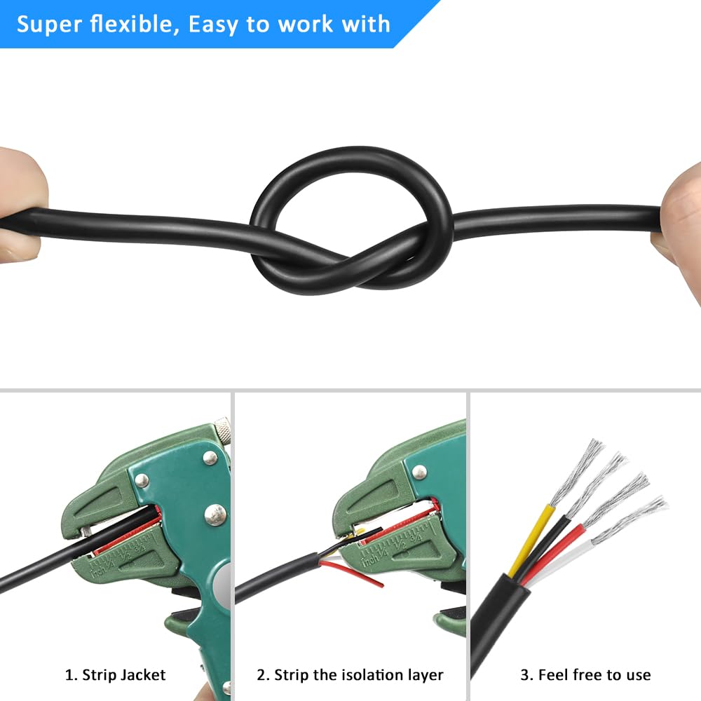 18 Gauge 4 Conductor Electrical Wire, 16.4FT Black Stranded Low Voltage 18/4 Cable PVC Case, 18 AWG Tinned Copper 4 Wire Cable Extension Power Cable for Strips LED Lamp Lighting Automotive — view 5