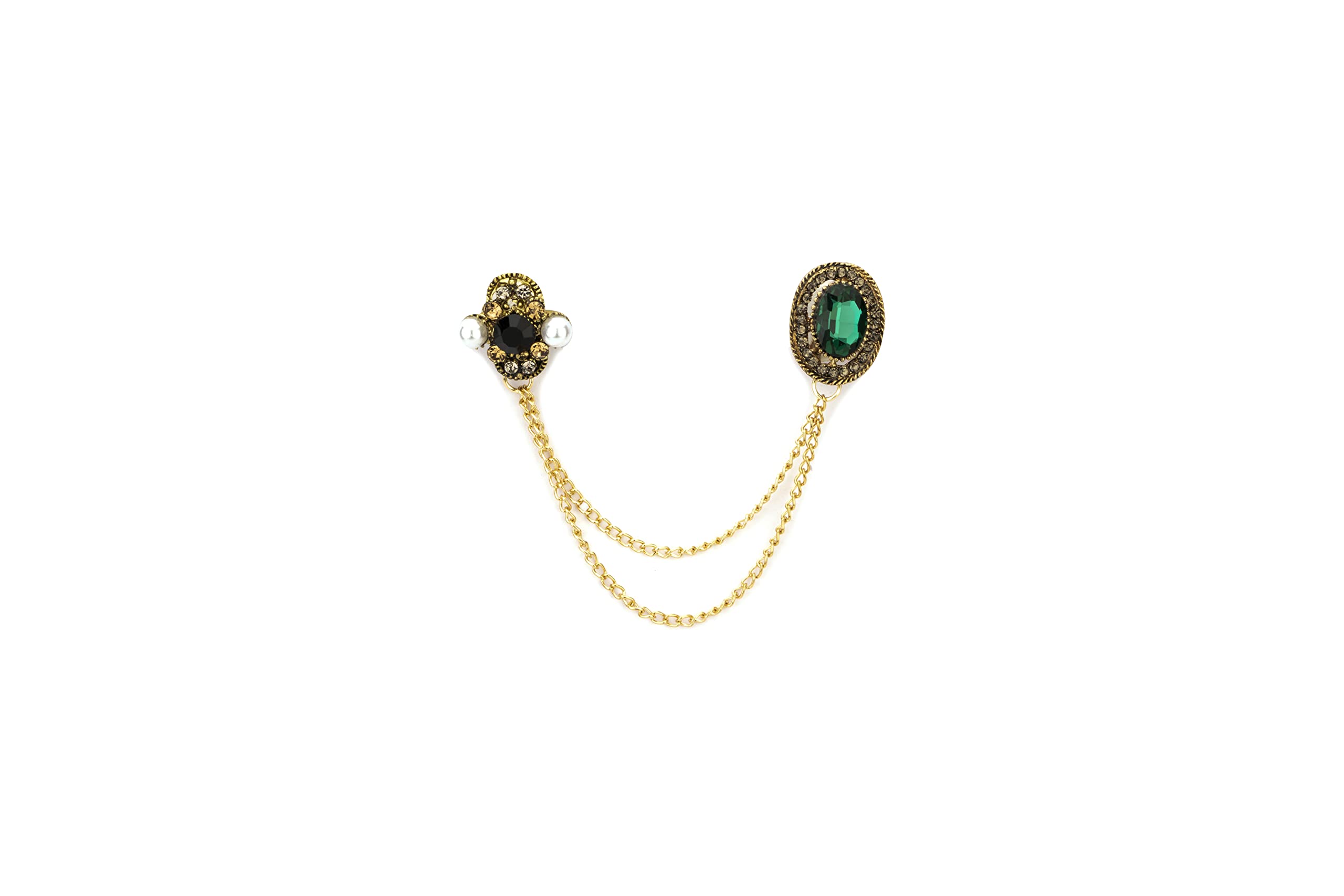 Stone With Gold Engraving Pearls Stone Detailing And Hanging Tassel Chain Collar Pin Brooch, Suit Stud, Shirt Studs, Lapel Pin Accessories for Men Women-image-33
