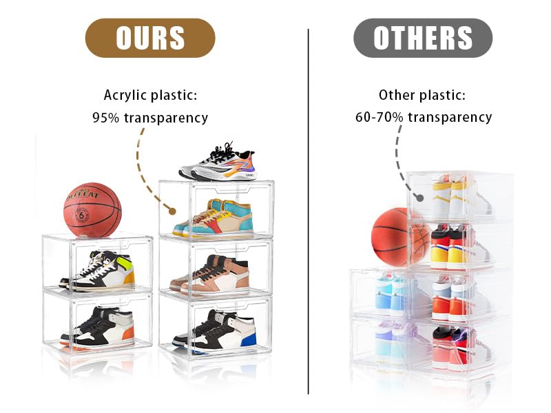 Image of Clemate 5 Pack Clear Stackable Shoe Organizer Box with Lids, Acrylic Shoes Box with Magnetic Doors, Transparent Shoe Bins Closet Organizer, Fit up to US Size16, Containers for household or kitchen use
