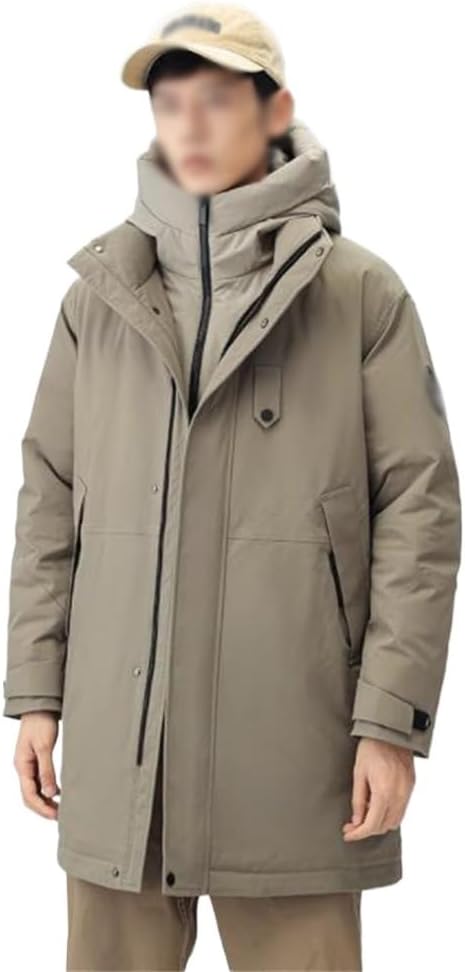 VIDI High Collar Down Jacket With Thick Hooded Warm Coat Men Long Winter Cotton-padded Clothes Fake Two