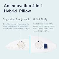 Vista 2 de ACCURATEX Juego de 2 almohadas de tamaño estándar, almohada híbrida de espuma viscoelástica triturada [loft ajustable], funda de algodón extraíble