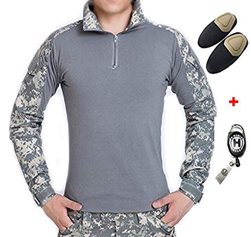 H Welt EU Camicia militare a maniche lunghe da uomo, con gomiti imbottiti, ACU, L