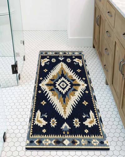 Lkicikik Retro Weaving Pattern Non-Slip Bathtub Mat, Ethnic Black Geometric