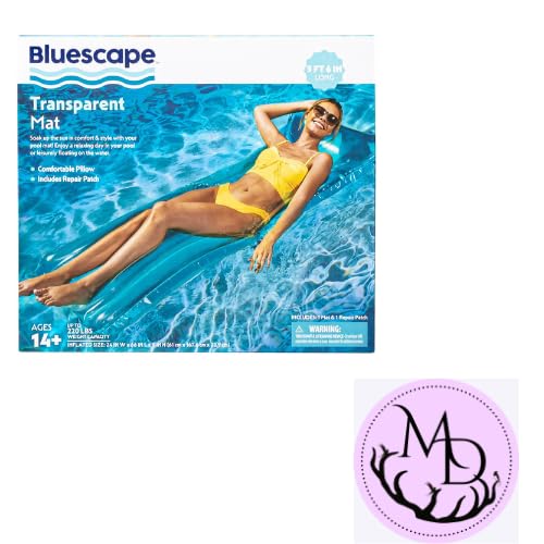 Bluescape Blue Transparent Air Mat, Inflatable Pool Float, Age 14 & up, Unisex + Sticker.