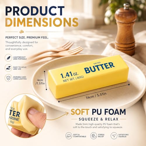 Image of Butter Squishy Slow Rise Stress Relief Toy, Realistic Butter Stick Fidget Toy, Soft Squeeze Sensory Desk Toy for Kids Teens Adults, Portable 40g Novelty Gift (Butter Squishy)
