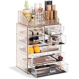 Sorbus Clear Cosmetic Makeup Organizer - Make Up & Jewelry Storage, Case & Display - Spacious Design - Great Holder for Dresser, Bathroom, Vanity & Countertop (3 Large, 4 Small Drawers) [Glitter]
