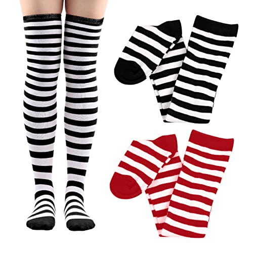 2 pares de meias elásticas para mulher, tubo longo, de poliéster, para carnaval, cosplay, anos 80, Preto