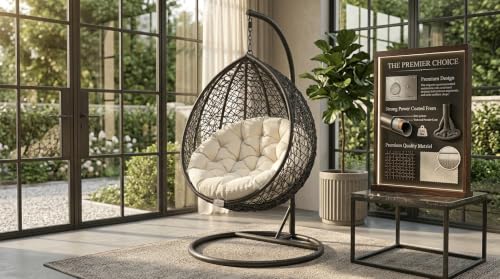 Image of Universal Furniture Single Seater Swing Chair with Stand, Cushion and Hook (Rattan)