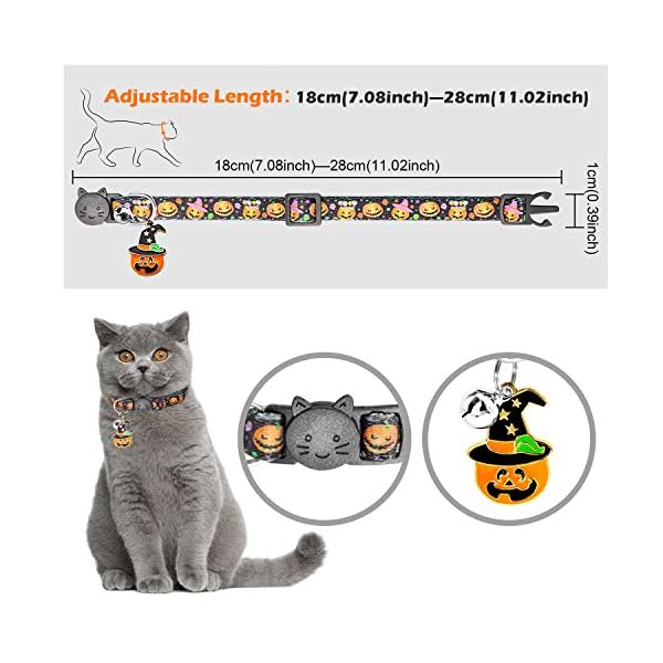 Yuepet 3pcs halloween breakaway cats collars with bell skull pumpkin spider patterns adjustable kitten halloween collars with pendant - image 3