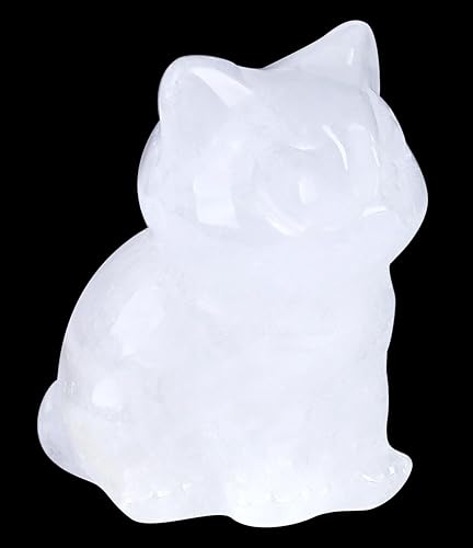 QINJIEJIE Figura de gato de cuarzo transparente, estatua de piedra tallada, regalo de cristal curativo blanco, piedra preciosa natural de bolsillo, QINJIEJIE Figura de gato de cuarzo transparente, estatua de piedra tallada, regalo de cristal curativo blanco, piedra preciosa natural de bolsillo,
