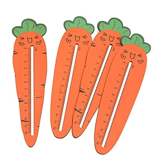Uteruik Trä Multifunktionell linjal 12 cm/4,7 tum söt tecknad morot bokmärke linjal kontorsmaterial kreativa skrivbordsmaterial Kawaii linjaler, 4 st