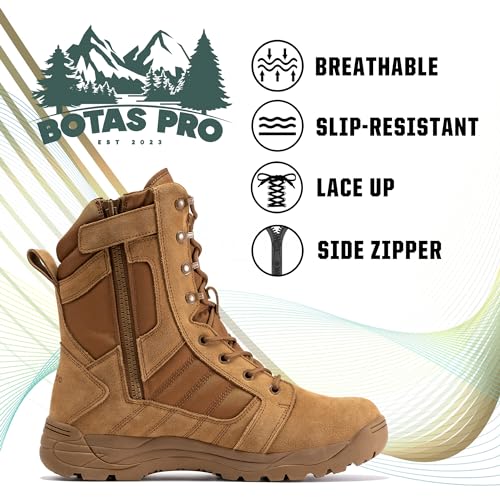 Tactical Boots for Men Side Zipper 8 Inch Lightweight Comfortable Military Hiking Boots(BMP110)2