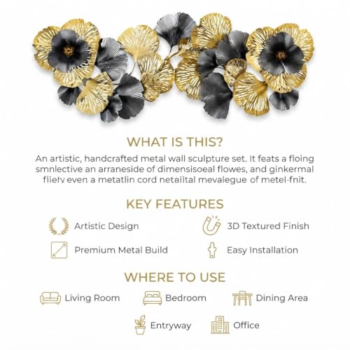 Image of SMILES GIFT Luxury Imported Wall Hanging | Handcrafted Abstract Metal Floral Wall Decoration | Home Decor for Living Room & Office