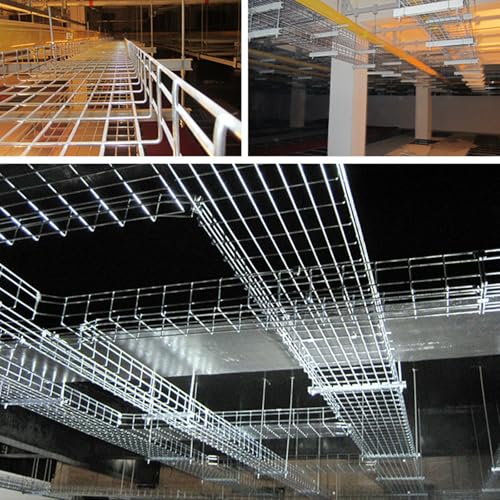 LAJIAOZ Wire Mesh Cable Tray – 5FT Long x 8\" Wide x 4\" Deep, Zinc Plated Steel Cable Management Rack, Cable Basket for Network, AV, Fiber Optic, Garage, Office Use(2Pcs)