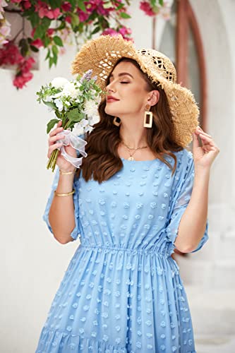 IN'VOLAND Womens Plus Size Swiss Dot Dress Chiffon Short Sleeve High Waist A Line Ruffle Tiered Babydoll Midi Dress3