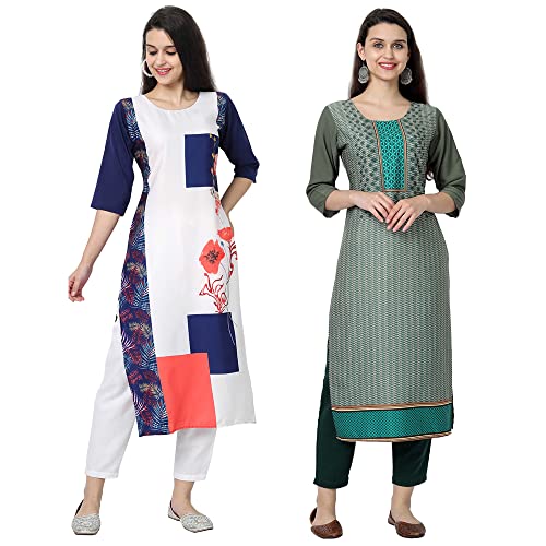 Image of 1 Stop Fashion Women's Crape Multicolor Digital Print Straight Kurtas /Kurtis (Pack of 2)