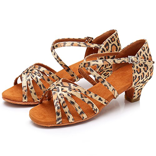 HIPPOSEUS Girls' Standard Latin Dance Shoes Open Toe Ballroom Dance Shoes Low Heel,Model WHXGG4