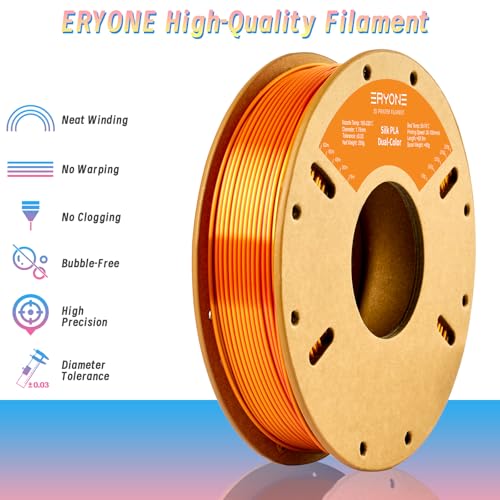 Image of ERYONE Silk PLA Filament 1.75mm Dual Color 3D Printer Filament Shiny Fit Most FDM Printers, 250g (0.55lbs) Cardboard Spool, Red Gold