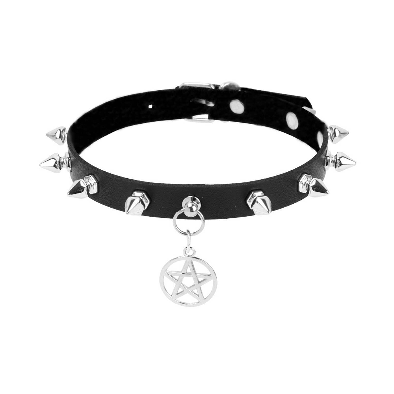 TIDOOGoth Black Choker Collar Necklace Cute Leather Chokers Sexy Heart Chocker Punk Spiked Choker Set for Women (Pentagram)