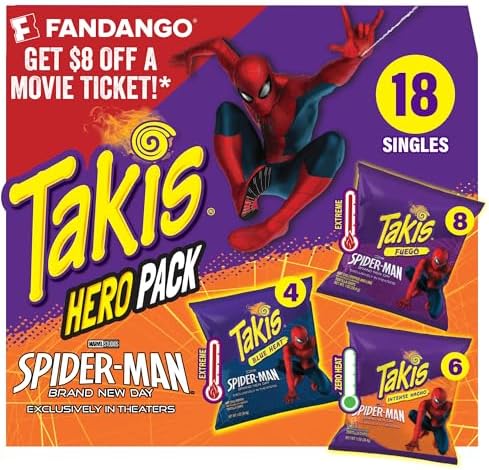 Takis 18 pc Hero Variety Pack, Assorted Flavored Mixed Rolled Tortilla Chips โ (8) Fuego, (6) Blue Heat, (4) Intense Nacho
