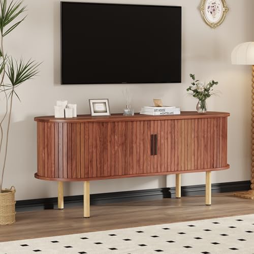 Garvee 47.2 in TV Stand, Modern TV Console Table with Storage Compartment and Sliding Door, Gaming Entertainment Center with Cabinet for Living Room,