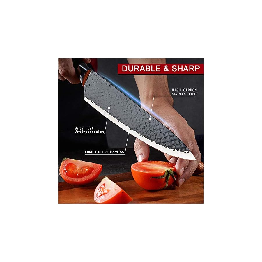 AUIIKIY 6 Pieces Professional Kitchen Knives Set With Giftbox, High Carbon Stainless Steel Forged Kitchen Knife Set, Sharp Chef Knife Set For Chef Cooking Paring Cutting Slicing (High Carbon Black)