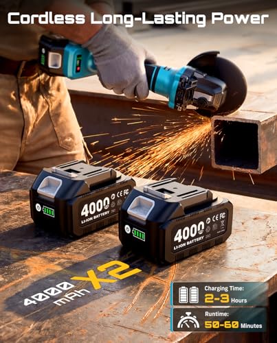 Image of SEESII Angle Grinder Cordless 21V, 9500RPM Battery Grinder Tool, Brushless Motor, 2X 4.0Ah Batteries, Lightweight Design, 4-1 /2 inch Power Electric Grinder Kit for Metal Cutting, Grinding