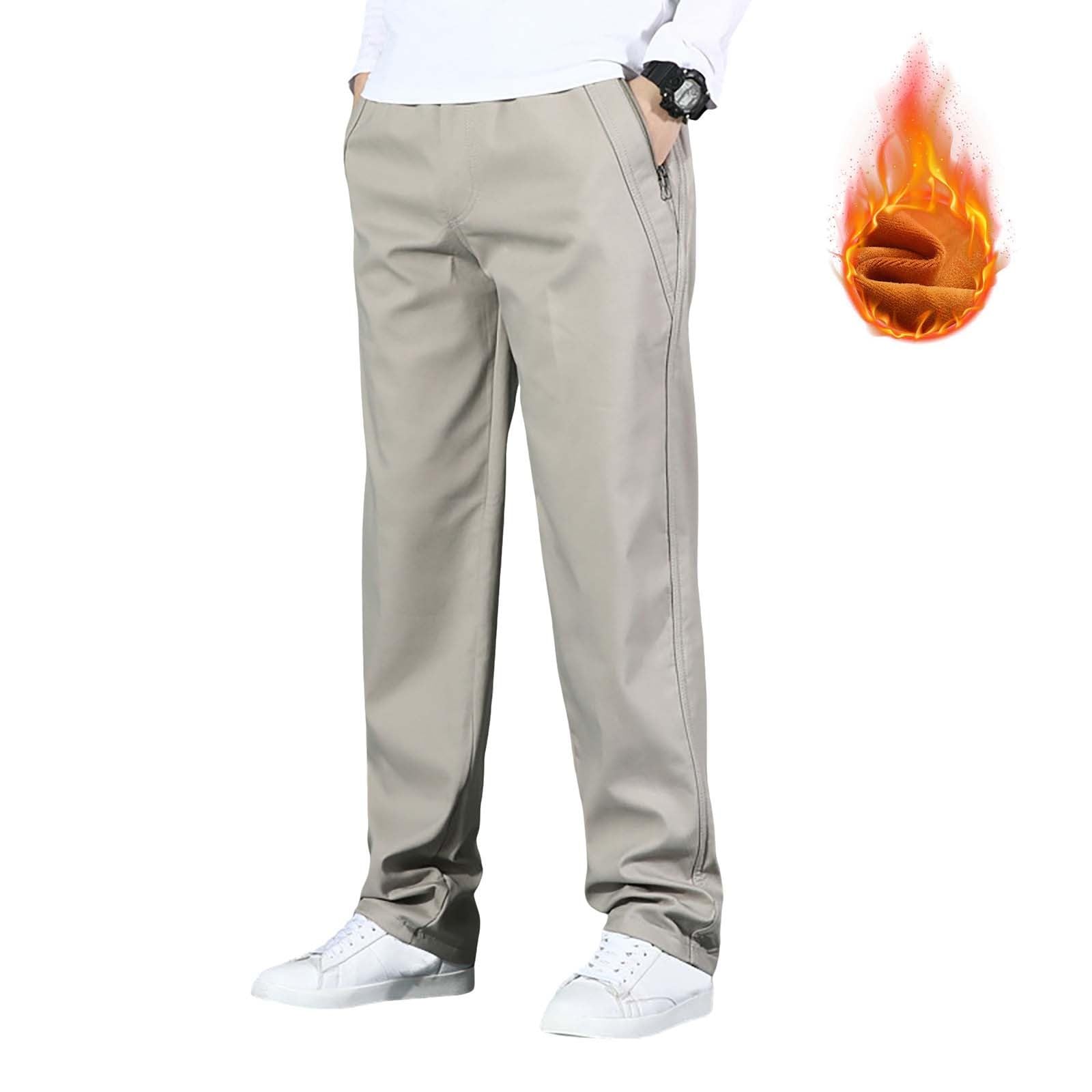 Pantalones con forro polar para hombre, pantalones de trabajo de color sólido, pantalones de trabajo ajustados de pierna recta, pantalones cálidos con forro polar para golf, senderismo, caminar