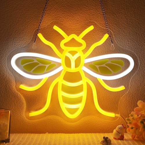 Image of Attivolife Bumble Bee Neon Sign for Wall Decor, Light up LED Animal Neon Lamp with Dim USB Powered, Home Bedroom Classroom Party Stuff, Birthday Xmas Gifts for Kid Girl Boy Beekeeper