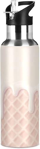 Miniatura 8 de Waffle Grid Ice Creampastel Peach Leakproof Insulated Water Bottle With Straws Leak-proof Double Wall Vacuum Insulated for Water, Milk, Juice,