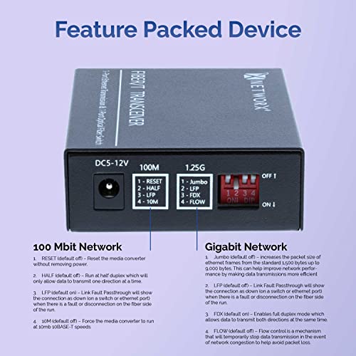 Image of Networx Gigabit Ethernet Fiber Media Converter - UTP to 1000Base-LX - LC Multimode, 550m, 1300 /1310nm