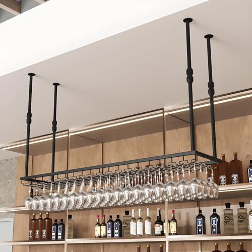 YDEHUEAD Soportes para Copas de Vino de Metal, Estante Colgar Copas de Vino Estante para, Colgador de Copas Invertido, Colgador Copas con Tallo para Familia, Restaurante,Hotel Bar (Negro, 60 * 35cm)