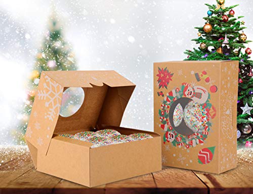 NPLUX 24 Pack Christmas Cookie Boxes with Window Christmas Pastry Boxes for Gift Giving and Party Cookie Exchange(Brown)
