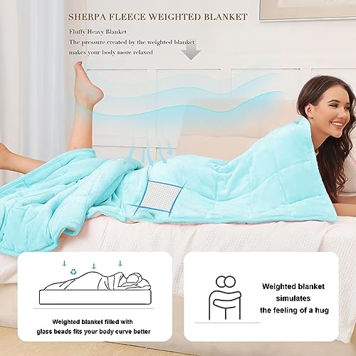 Image of Alomidds Weighted Blanket for Adults, 12lb Twin Size Weighted Blankets,Heavy Blanket with Shiny Soft Shiny Fleece and Cozy Warm Sherpa for Couch Bed, 48 x 72 inches,Aque