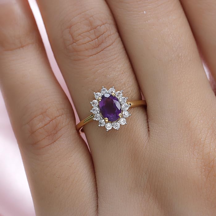 Image of Princess Diana Inspired Halo Birthstone Ring for Women Girls | Pure 925 Sterling Silver with AAA+ Natural Gemstone | 18K Gold-Plated | Best Gift for Birthday, Anniversary, or Valentine�s Day