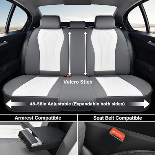 Image of Coverado Rear Seat Covers, White Car Seat Cover, Back Seat Cover, 3-Pieces Luxury Car Seat Cushion, Leather Seat Cover Seat Protector Universal Fit Most Cars