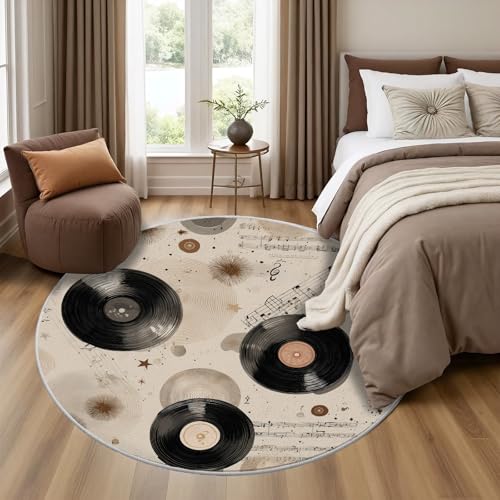 Tapete redondo vintage 4 pies vinilo no deslizante miniatura 3