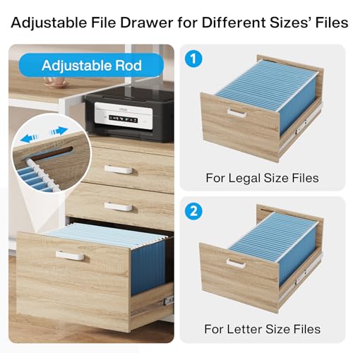 Image of Tribesigns 63 Inch Computer Desk with File Drawer Cabinet, Ergonomic Office Desk with Monitor Stand, Industrial Computer Table with Printer Space, Wood PC Table Workstation Desk for Home Office