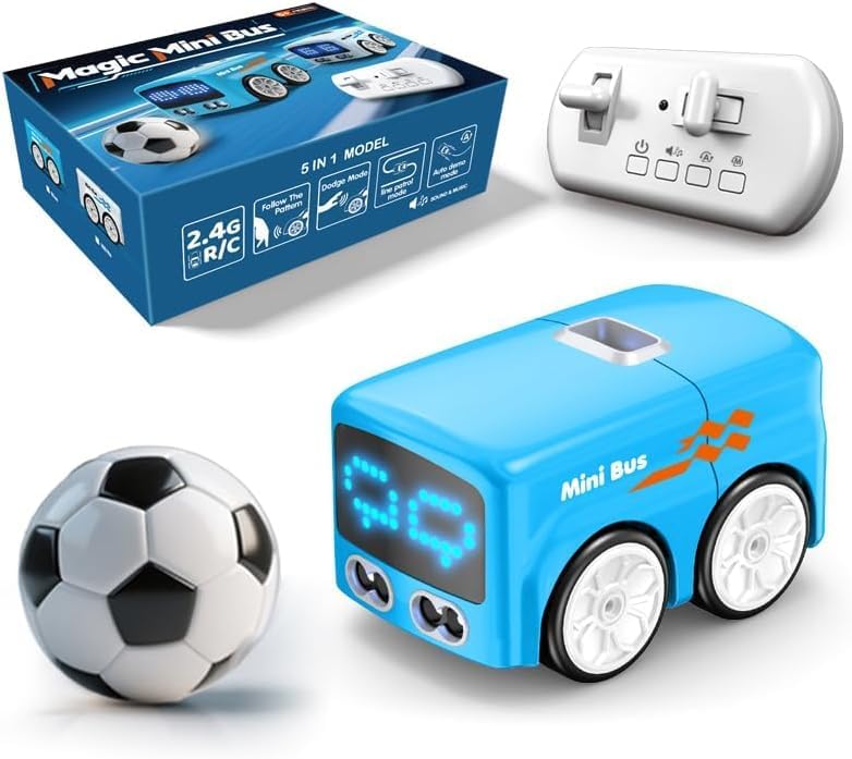 Image of Magic Mini RC Bus, 2.4GHz Inductive Line Following Vehicle with Gesture Control, Interactive Smart Toy Featuring Follow and Escape Modes, Educational Electronic Play (Blue RC car)