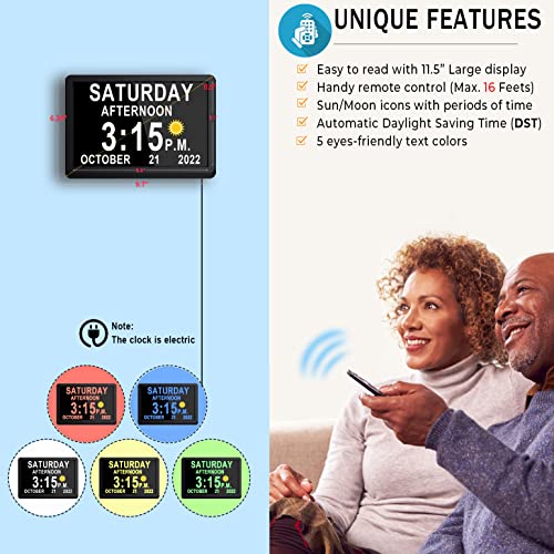 Yiyibony 11.5 Inch Ultra Large Digital Clock With 19 Alarms & Custom Reminders, Auto Daylight Saving & Dimming Clock For Wall And Table, Calendar Clock For Seniors Vision Impaired Memory Loss #TOP2