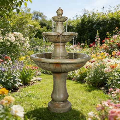 Image of Naturefalls 51.5 inch Water Fountain Outdoor - Large Waterfall Fountain Outside, 3-Tiers Cascading, Fiber Reinforced Concrete, Indoor and Outdoor Fountain for Garden, Patio, Backyard, Lawn, Yard Decor