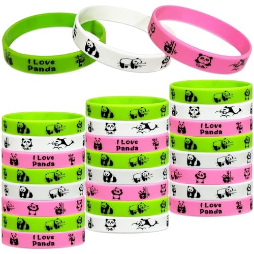 FSHANEE Panda Rubber Bracelets Panda Themed Party Supplies Panda Silicone Wristbands Party Gift Bag Fillers Goodie Bag Stuff, Set of 24 Counts