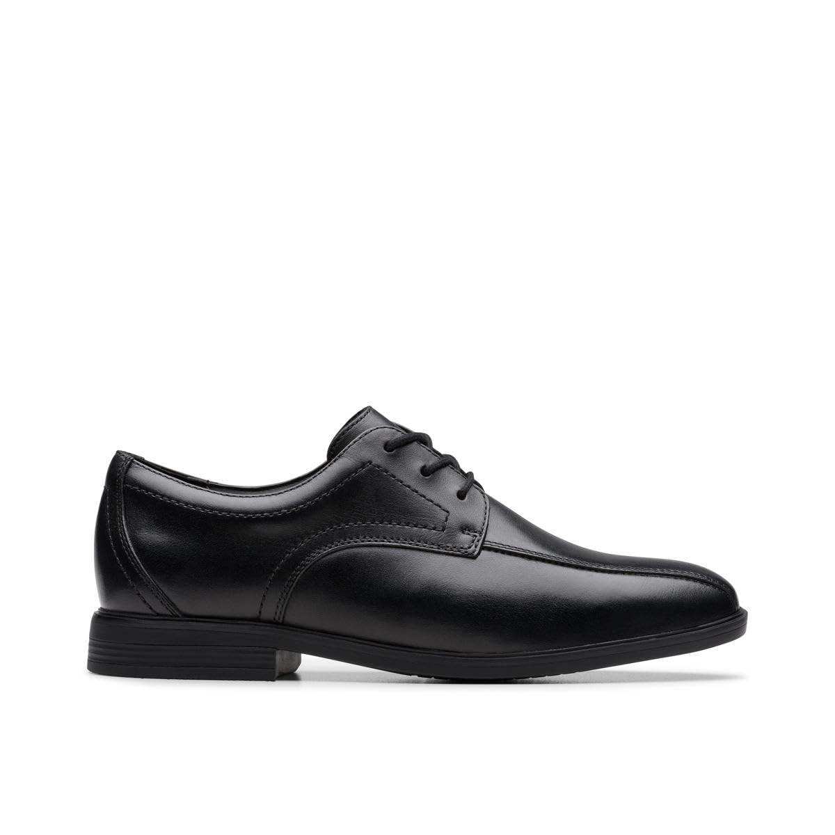 Clarks Jonwin Loop Youth Black Leather Derby Shoe - Men's Size 7 Wide Fit
