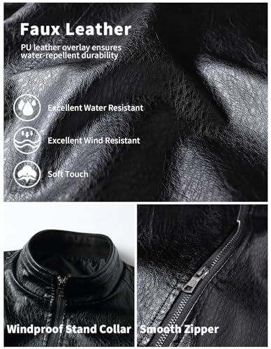 Image of PEGENO Men's Stand Collar Leather Jacket Lightweight Faux Leather Motorcycle Jacket