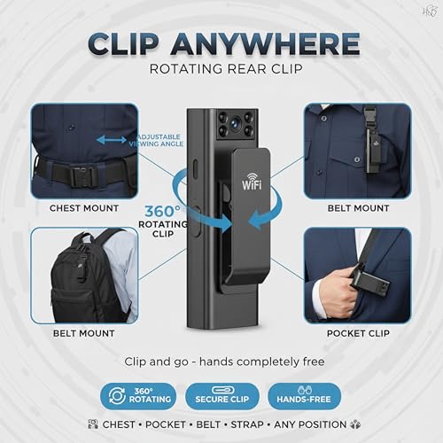 Image of Drumstone 1080P HD Portable Body Camera with Night Vision, Waterproof Wearable Action Camera, 360 Rotating Clip, Rechargeable Video Recorder for Security, Travel, Outdoor Activities & Daily Use