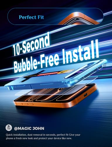 Image of MAGIC JOHN for iPhone 17 Pro Max Screen Protector Tempered Glass 6.9 inch | 2Pack, Auto Dust-Elimination, Easy Installation, Bubble Free, HD Clear